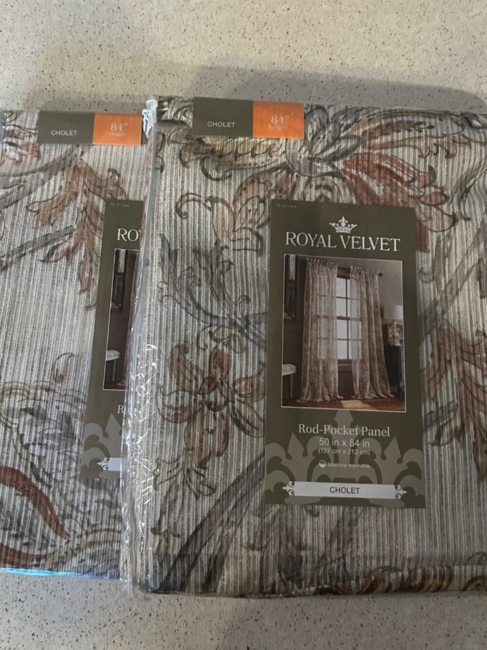 "Royal Velvet Cholet Curtain Set 2 Rod Pocket Panels Floral Beige Rust 50"x 84" - Picture 5 of 14